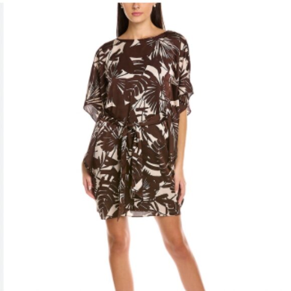 Trina Turk Paradise Mini Dress Women's Size Small Brown Palm Print Vacation - Picture 1 of 5